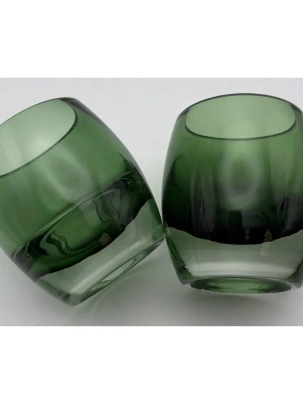Crate & Barrel Diva Emerald Green Candle Votive Heavy Glass-Poland Set Of Two
